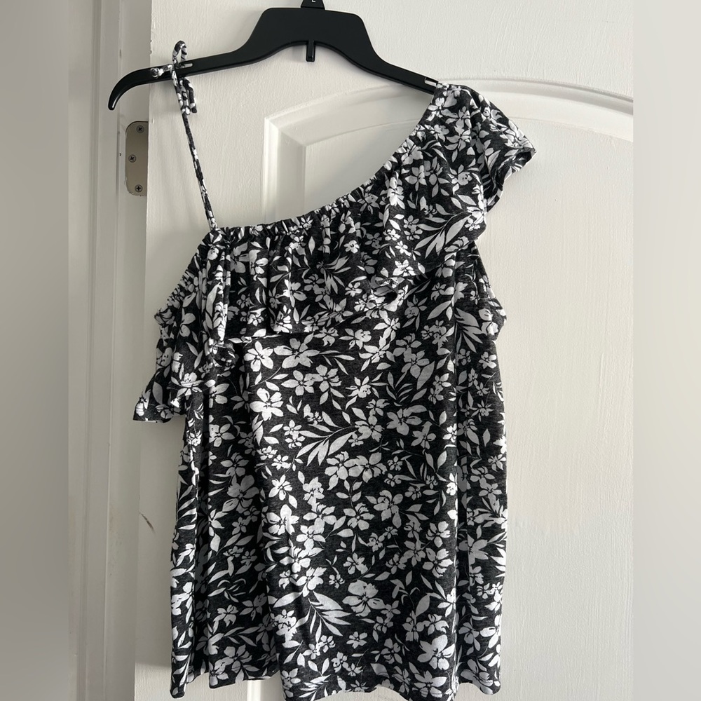 Gray and white floral off the shoulder top